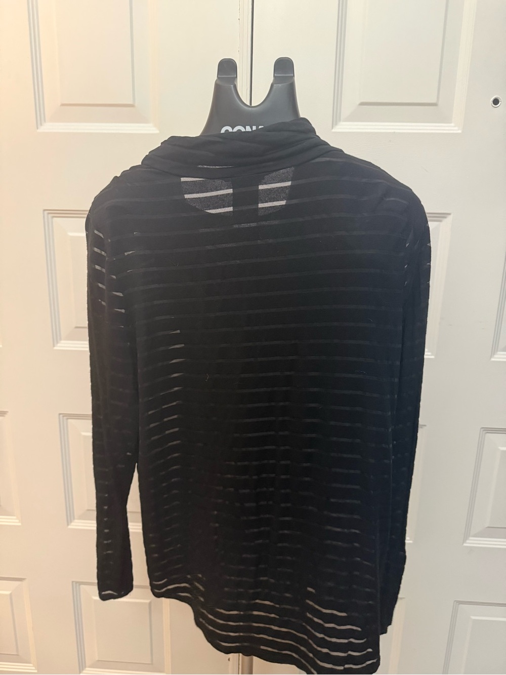 Chelsea & Theodore Black Sheer Stripe Cowl Neck Top - Picture 2 of 3